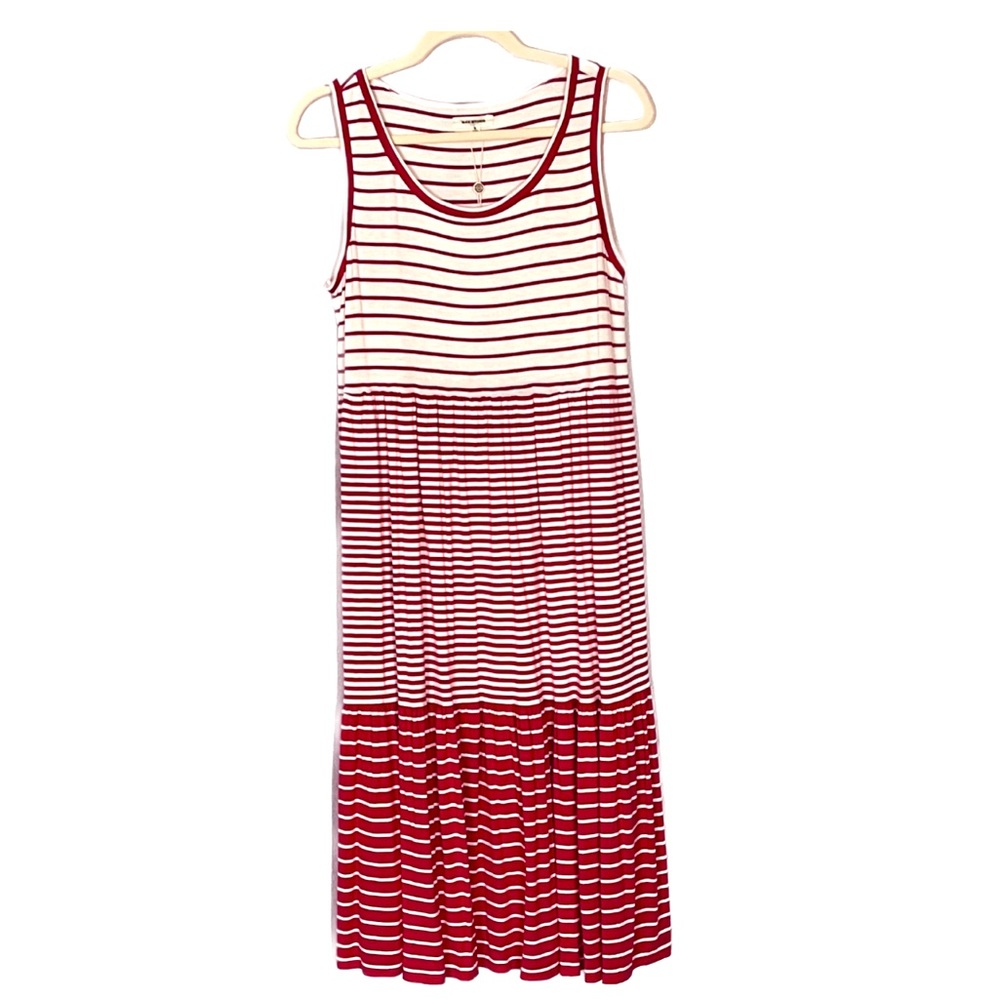 Max Studio Red & White Striped Vintage Vibe Casual Soft Summer Sleeveless Dress
